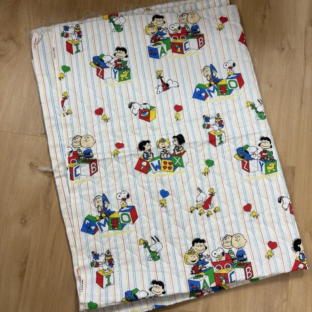 VTG 80`s SNOOPY Peanuts Diaper Stacker  Quilted Fabric PANEL By F.C.I. 44